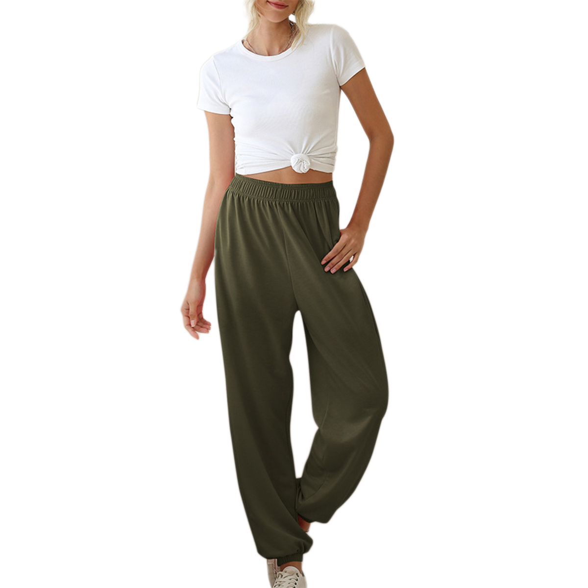 2021 High quality Wide Leg Sweatpant Women Trousers Plus Size Elastic High Waist Casual Cargo Trousers