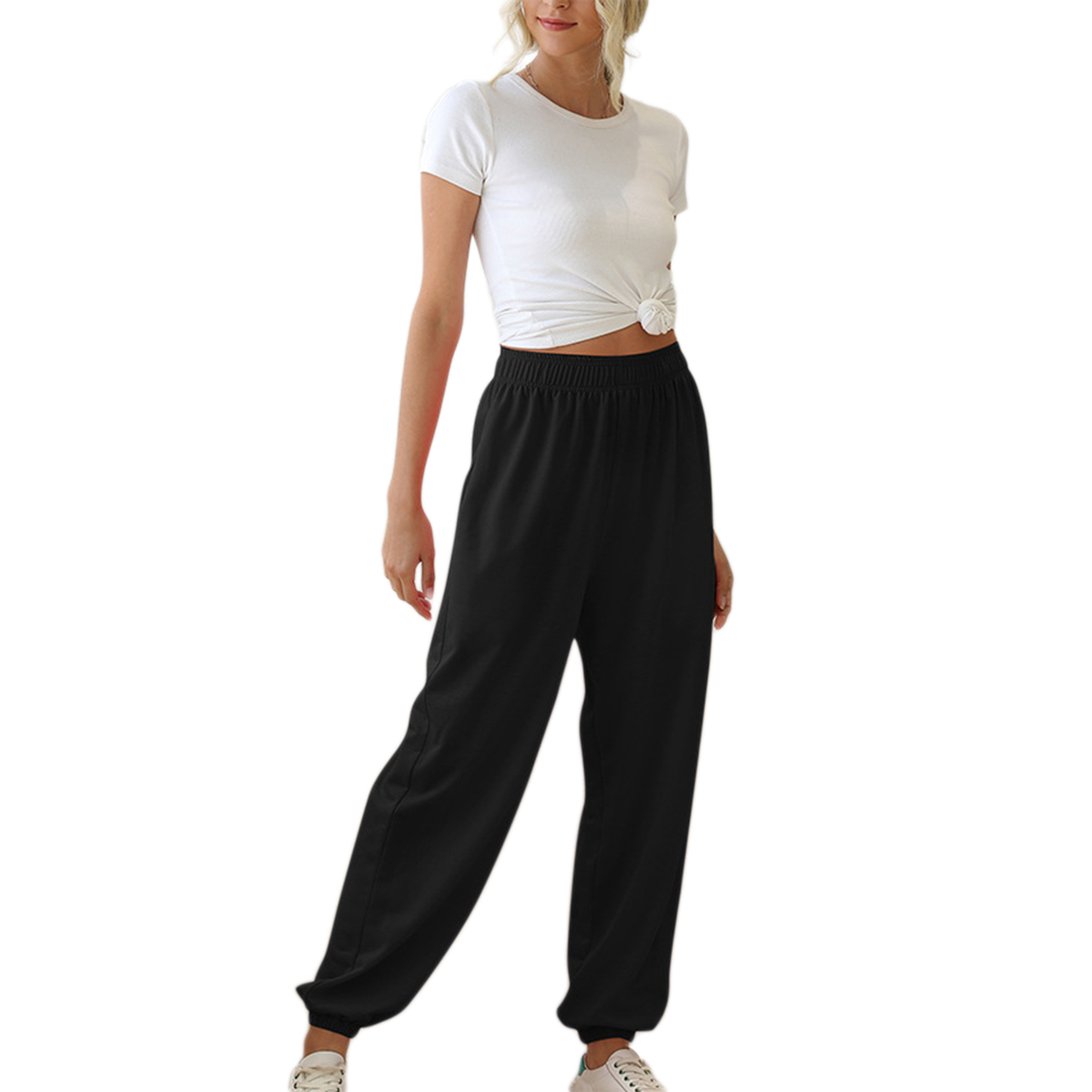 2021 High quality Wide Leg Sweatpant Women Trousers Plus Size Elastic High Waist Casual Cargo Trousers