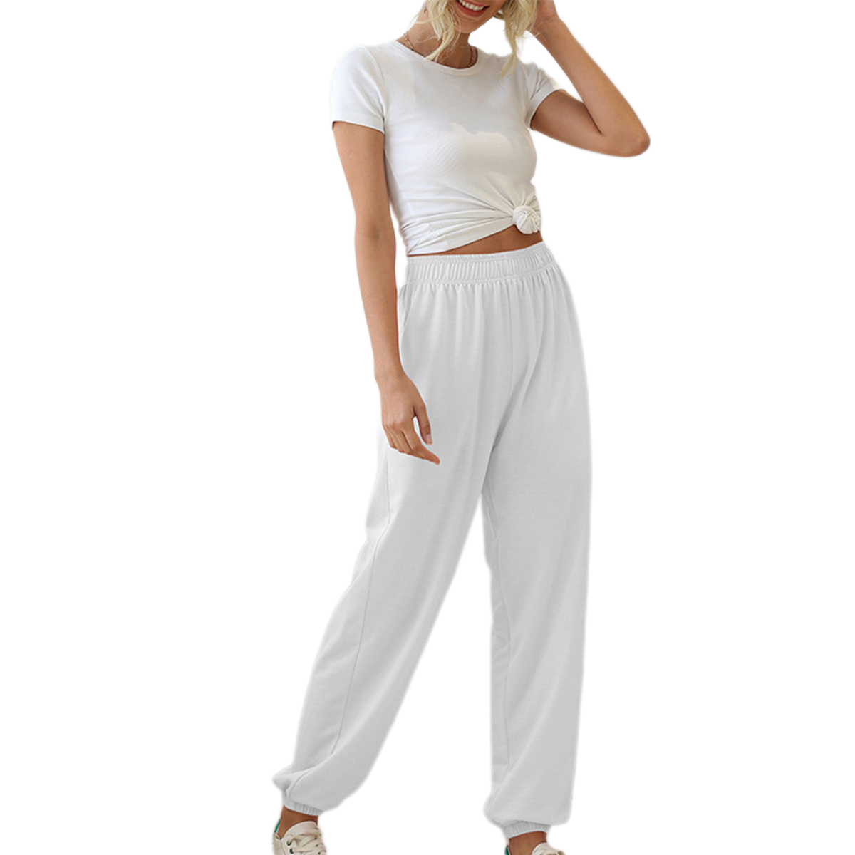 2021 High quality Wide Leg Sweatpant Women Trousers Plus Size Elastic High Waist Casual Cargo Trousers