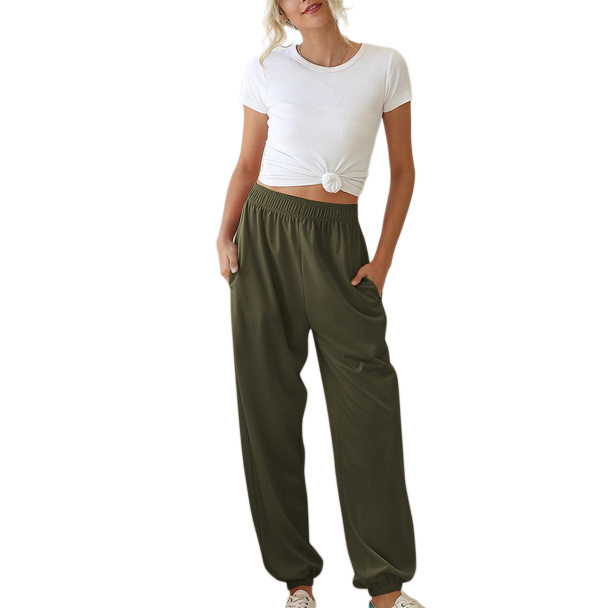 2021 High quality Wide Leg Sweatpant Women Trousers Plus Size Elastic High Waist Casual Cargo Trousers