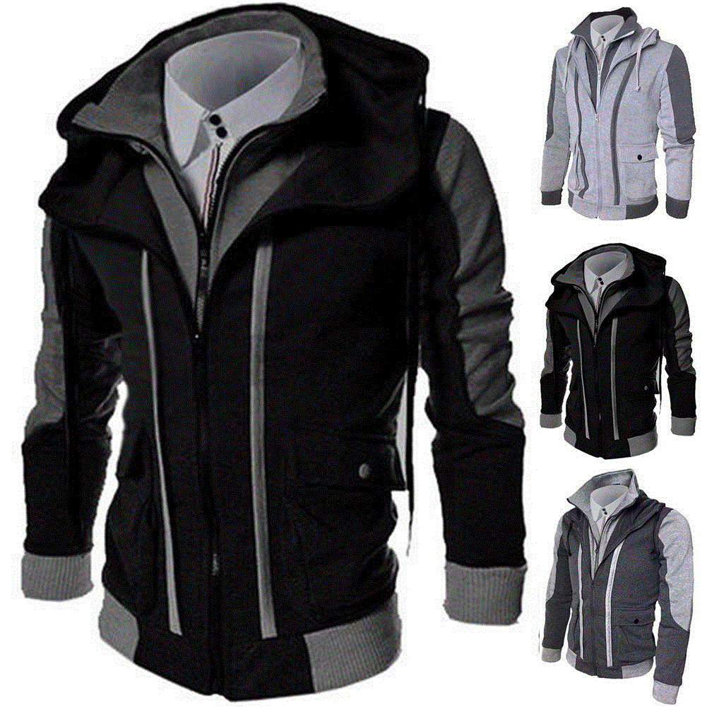 2021 High quality Casual Men Jackets Coats Winter Thin Warm Zipper Hooded Jackets Fake Two Pieces Sports Sweatshirt