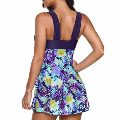 2021 High quality Plus Size High Cut Swimdress Tankini Swimsuits Floral Push Up Swimwear Women Ladies With Shorts