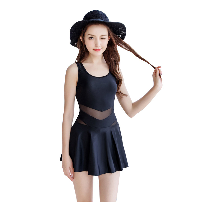 2021 High quality Black Swimsuit Women High Neck One-piece Swimwear Bathing Suit Padded Push Up Slimming Swimdress