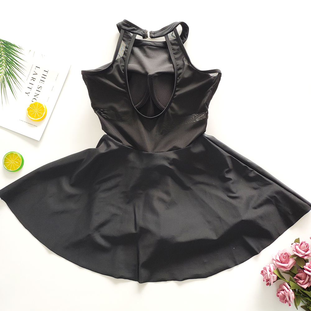 2021 High quality Black Swimsuit Women High Neck One-piece Swimwear Bathing Suit Padded Push Up Slimming Swimdress