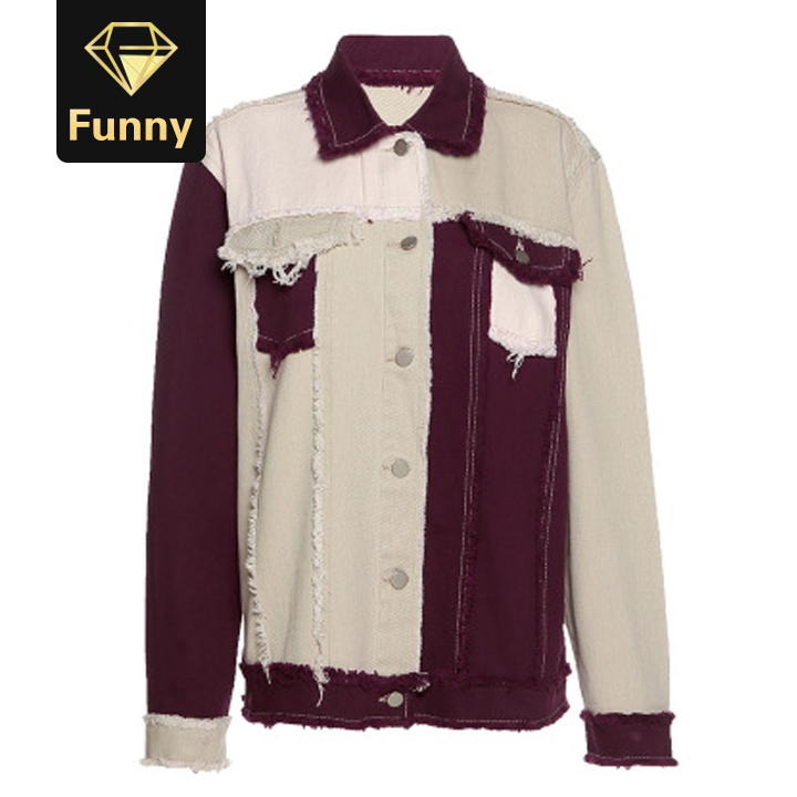 2021 High quality Hot Selling Patchwork Color Match Jeans Jacket Women Long Sleeve Street Style  Fashion Denim Jacket