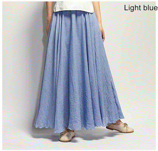 2021 High quality Women Elegant High Waist Linen Maxi Skirt Summer Lady Casual Elastic Waist 2 Layers Skirts feminina