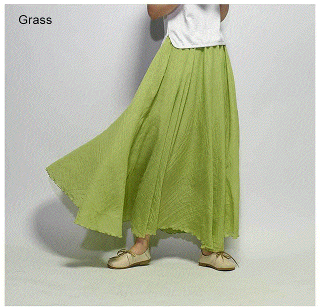 2021 High quality Women Elegant High Waist Linen Maxi Skirt Summer Lady Casual Elastic Waist 2 Layers Skirts feminina