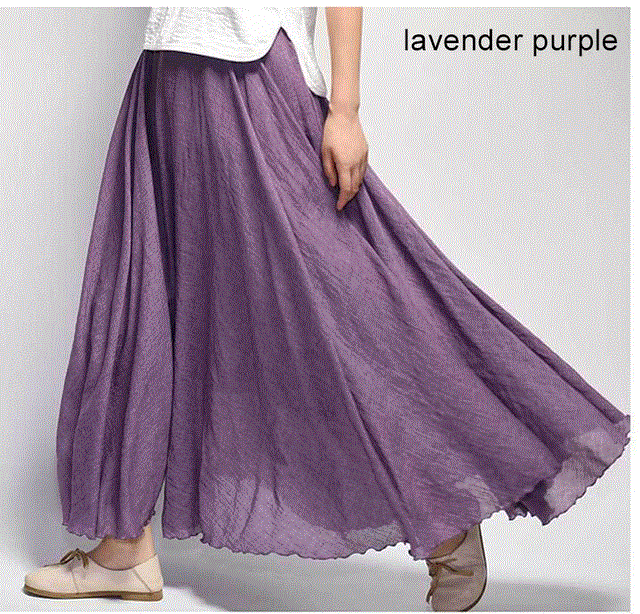 2021 High quality Women Elegant High Waist Linen Maxi Skirt Summer Lady Casual Elastic Waist 2 Layers Skirts feminina