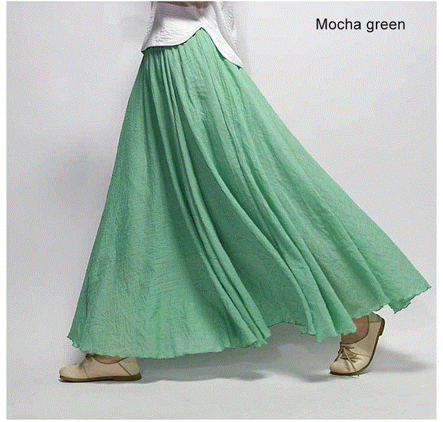 2021 High quality Women Elegant High Waist Linen Maxi Skirt Summer Lady Casual Elastic Waist 2 Layers Skirts feminina