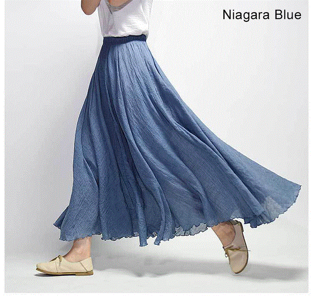 2021 High quality Women Elegant High Waist Linen Maxi Skirt Summer Lady Casual Elastic Waist 2 Layers Skirts feminina