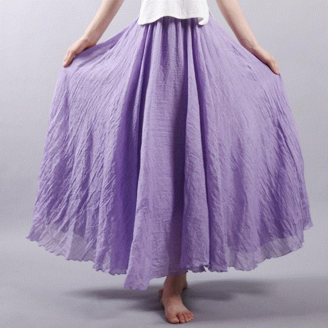 2021 High quality Women Elegant High Waist Linen Maxi Skirt Summer Lady Casual Elastic Waist 2 Layers Skirts feminina