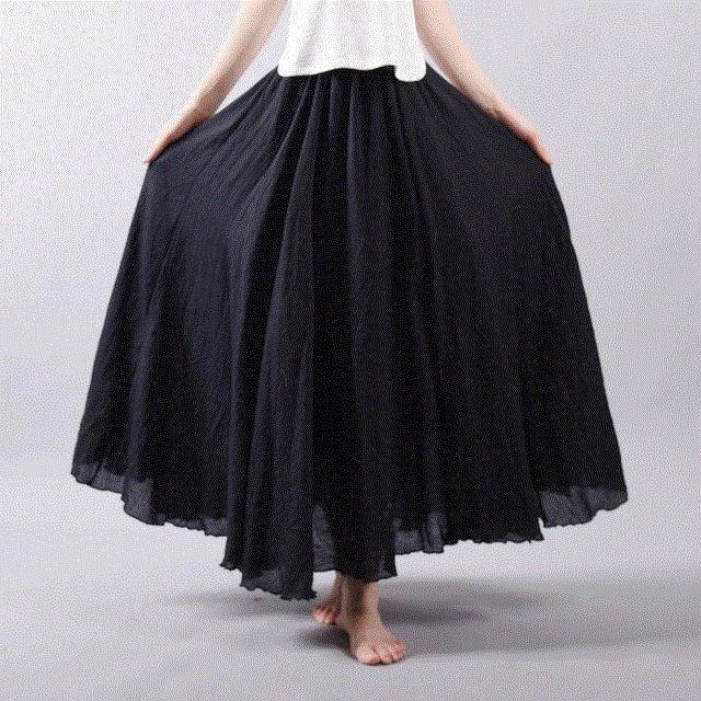 2021 High quality Women Elegant High Waist Linen Maxi Skirt Summer Lady Casual Elastic Waist 2 Layers Skirts feminina
