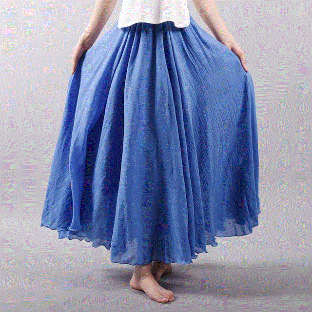 2021 High quality Women Elegant High Waist Linen Maxi Skirt Summer Lady Casual Elastic Waist 2 Layers Skirts feminina