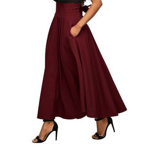 2021 High quality New Elegant Fashion Women High Waist Flared Pleated Long Skirts Gypsy Maxi Skirt Pockets Long Skirt