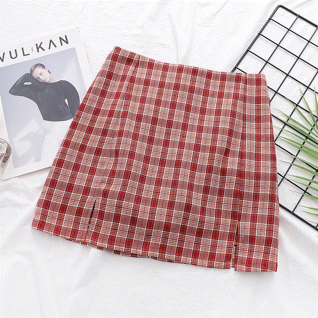 2021 High quality Hot Sale Women Lady Skirts summer High waist grid split package buttocks short skirt girl Casual