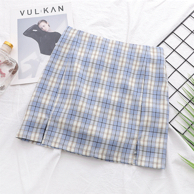 2021 High quality Hot Sale Women Lady Skirts summer High waist grid split package buttocks short skirt girl Casual