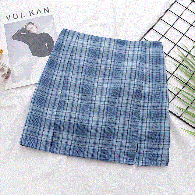 2021 High quality Hot Sale Women Lady Skirts summer High waist grid split package buttocks short skirt girl Casual