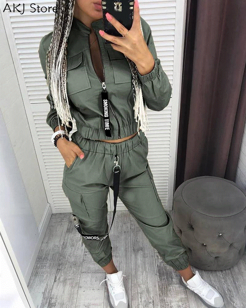 2021 High quality Women Long Sleeve Zipper Jacket Pants Suit Streetwear Hip Hop Track Suit Casual Female 2 Pieces Sets