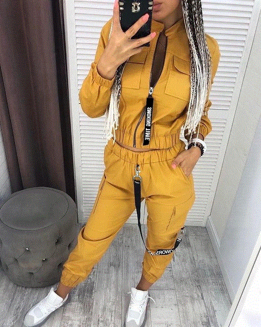 2021 High quality Women Long Sleeve Zipper Jacket Pants Suit Streetwear Hip Hop Track Suit Casual Female 2 Pieces Sets