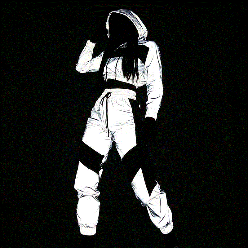 2021 High quality Plus Size Female Loose Jacket Coat Hip Hop Reflective Suits Women Tracksuit Hoodies Crop Top Pants