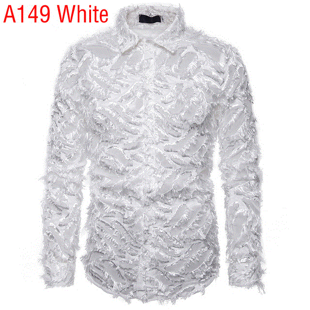 2021 High quality Sexy Black Feather Lace Shirt Men Fashion See Through Clubwear Dress Shirt Men Male Event Party Prom
