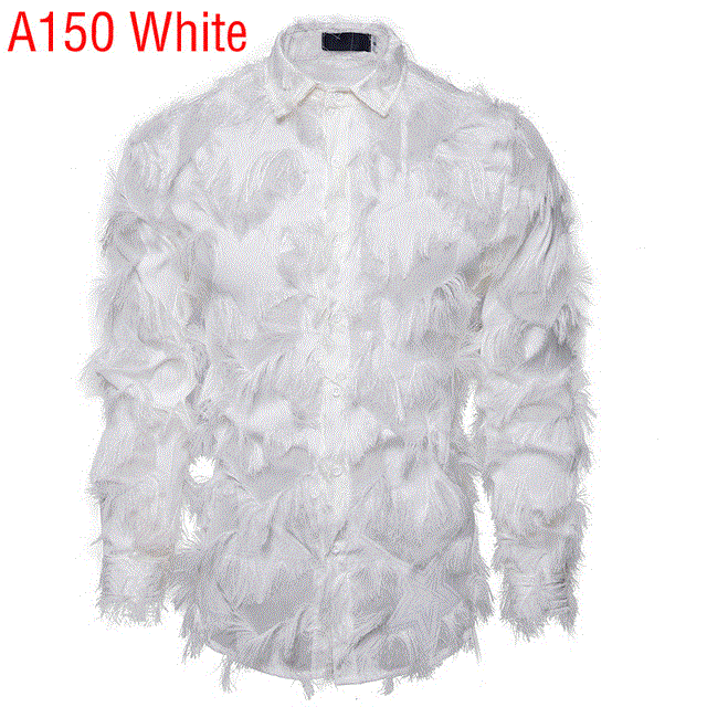 2021 High quality Sexy Black Feather Lace Shirt Men Fashion See Through Clubwear Dress Shirt Men Male Event Party Prom