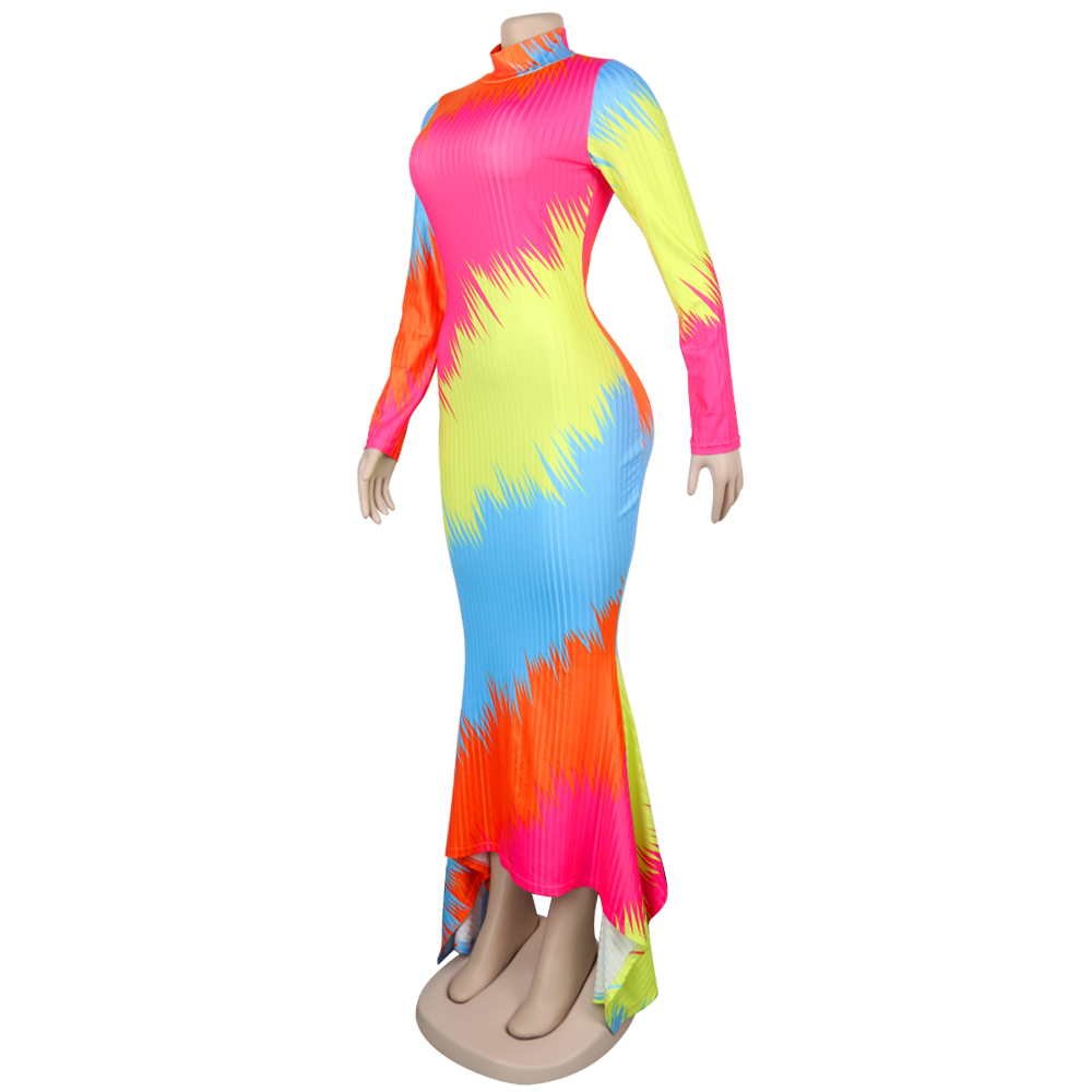 2021 High quality Long Maxi Dress Striped Leopard camouflage Print Knitted Sexy Club Night Party Full Sleeve Dresses