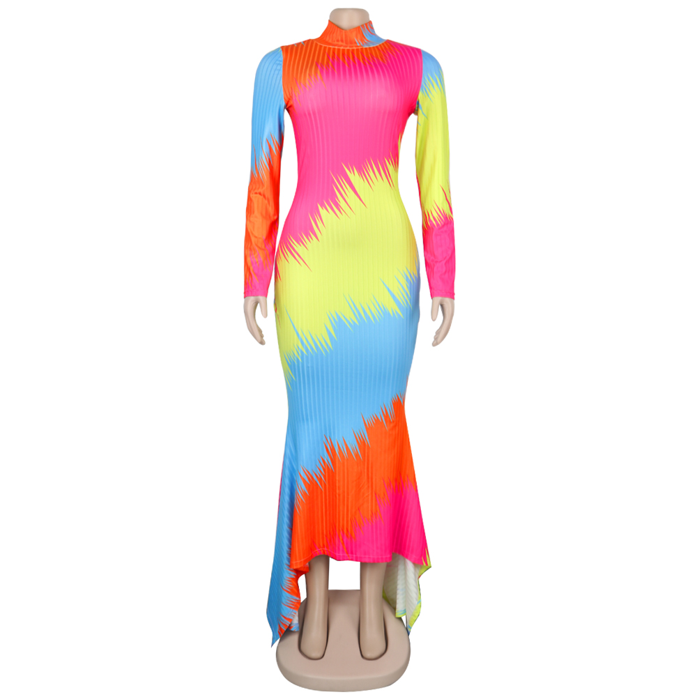 2021 High quality Long Maxi Dress Striped Leopard camouflage Print Knitted Sexy Club Night Party Full Sleeve Dresses