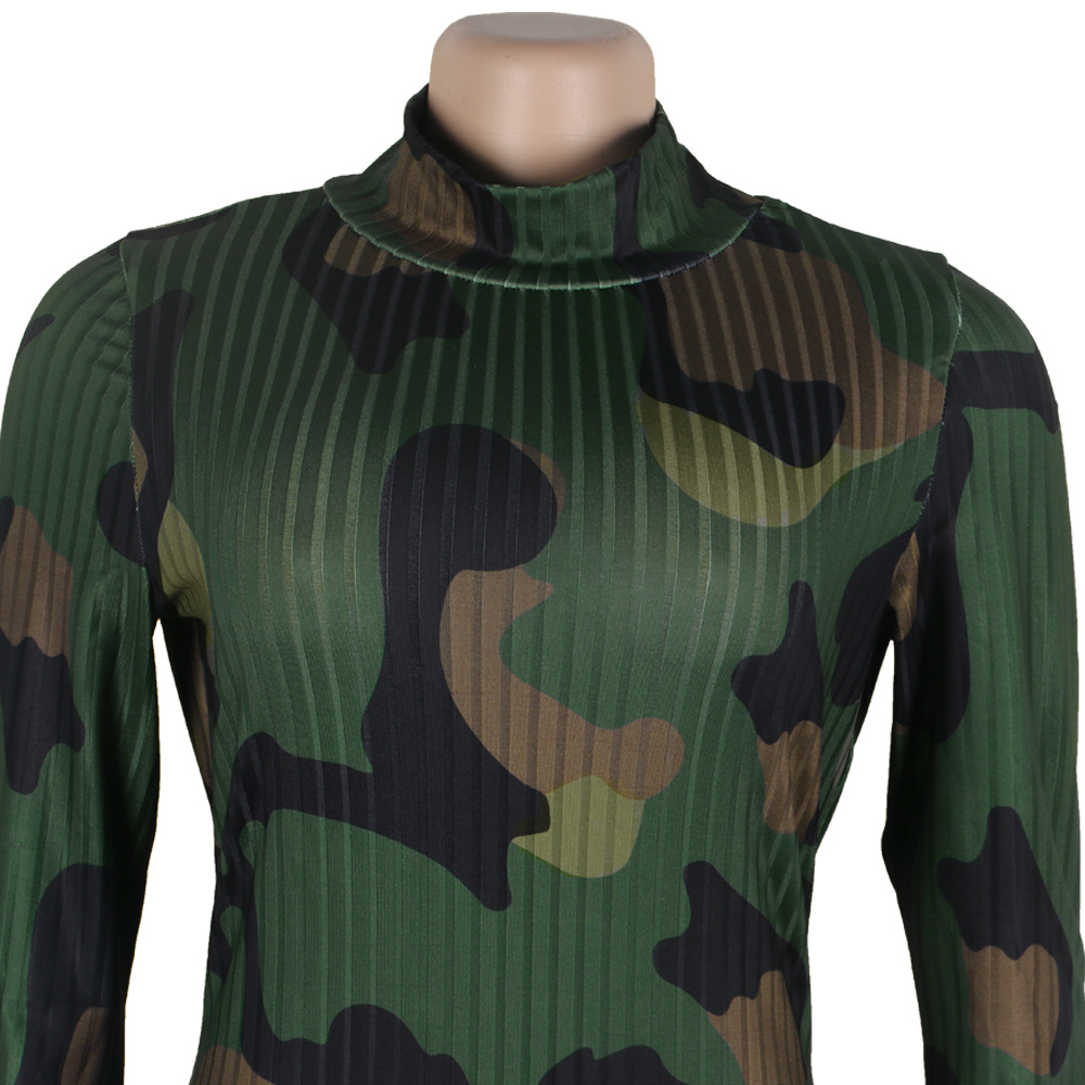 2021 High quality Long Maxi Dress Striped Leopard camouflage Print Knitted Sexy Club Night Party Full Sleeve Dresses