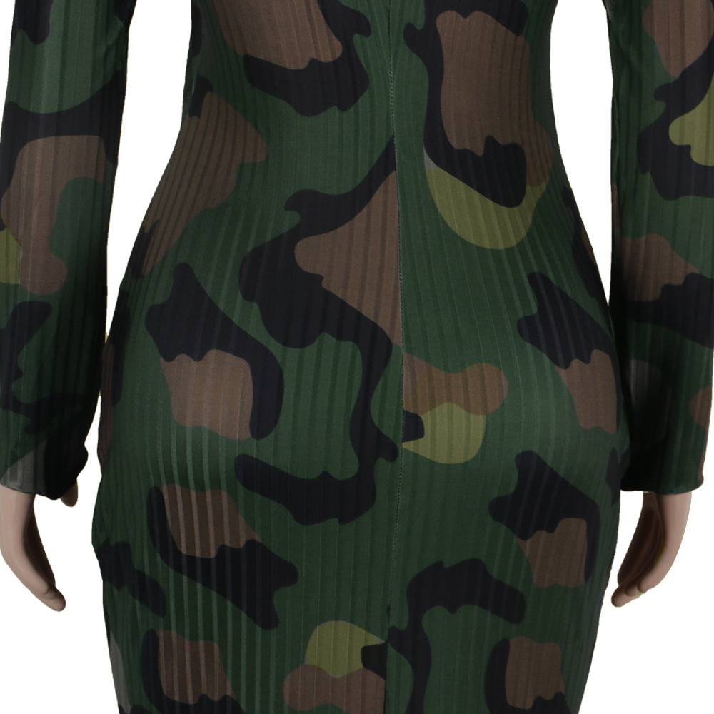 2021 High quality Long Maxi Dress Striped Leopard camouflage Print Knitted Sexy Club Night Party Full Sleeve Dresses