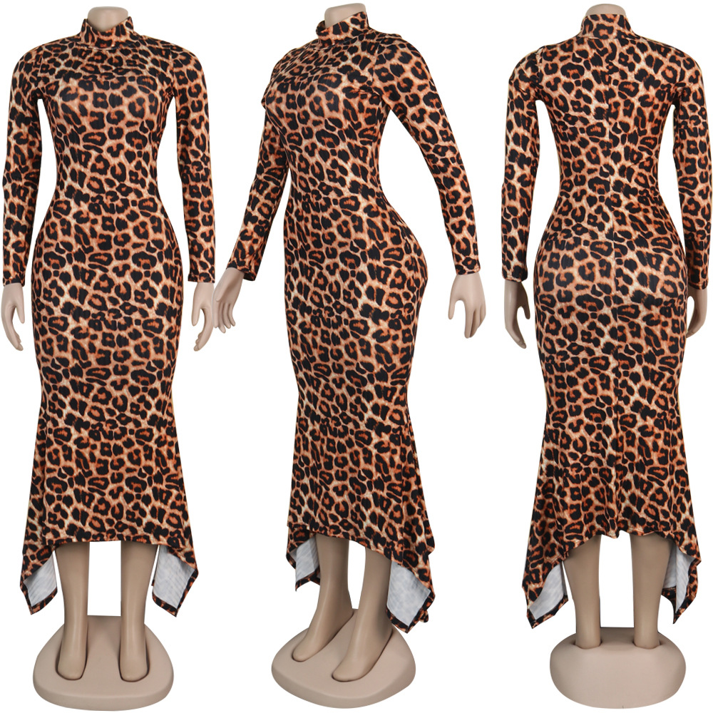 2021 High quality Long Maxi Dress Striped Leopard camouflage Print Knitted Sexy Club Night Party Full Sleeve Dresses