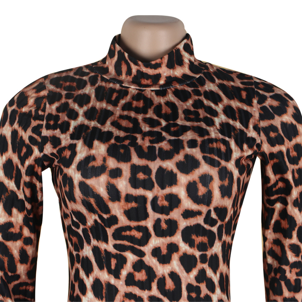 2021 High quality Long Maxi Dress Striped Leopard camouflage Print Knitted Sexy Club Night Party Full Sleeve Dresses