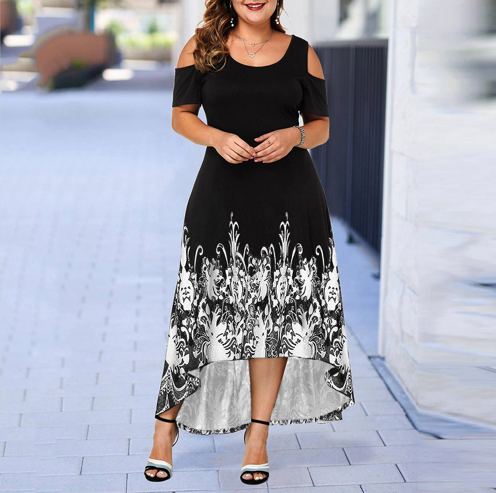 2021 High quality New Evening Party Plus Size Maxi Dress Women 5XL Arrivals Short Sleeve Floral Printed Elegant Dress