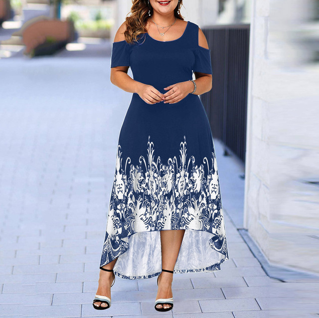 2021 High quality New Evening Party Plus Size Maxi Dress Women 5XL Arrivals Short Sleeve Floral Printed Elegant Dress