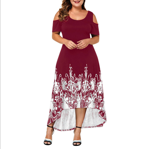 2021 High quality New Evening Party Plus Size Maxi Dress Women 5XL Arrivals Short Sleeve Floral Printed Elegant Dress