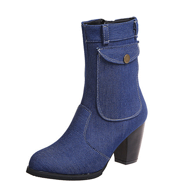 2021 High quality Sexy Jean Boots Zipper High Heel Woman Stylish Jeans Boots Ladies Denim Boot Female Shoes Large Size