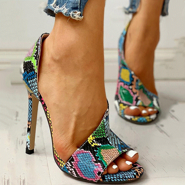 2021 High quality Women Fashion Sandal Comfortable Casual Shoes Snake Skin Pattern Sexy Women Sandals Hight Heel Shoes