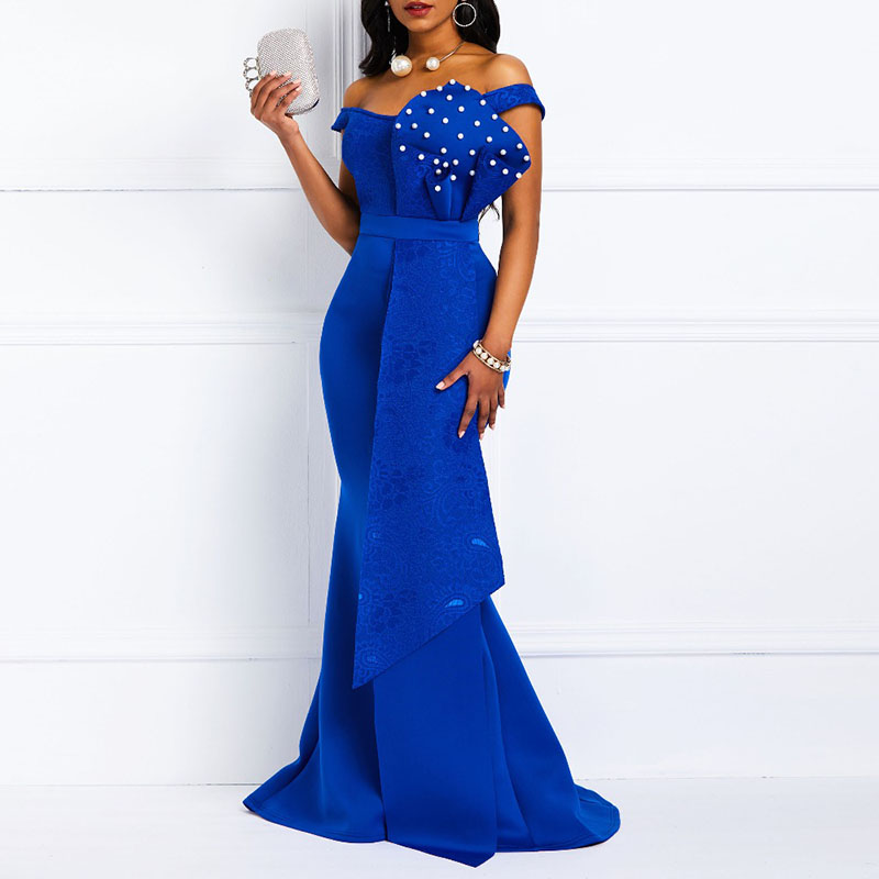 2021 High quality Sexy Women Dress Elegant African Ladies Bodycon  Beaded Lace Wedding Evening Party Maxi Dresses