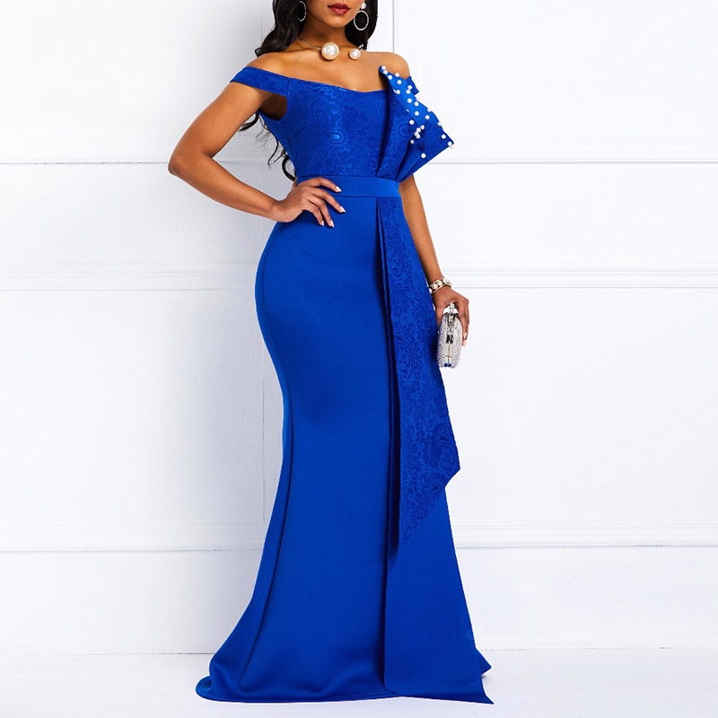 2021 High quality Sexy Women Dress Elegant African Ladies Bodycon  Beaded Lace Wedding Evening Party Maxi Dresses
