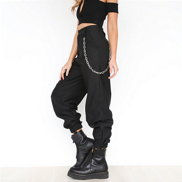 2021 High quality Fashion Women High Waist Chain Hip Pop Cargo Harem Pants Leggings Trouser Plus Size