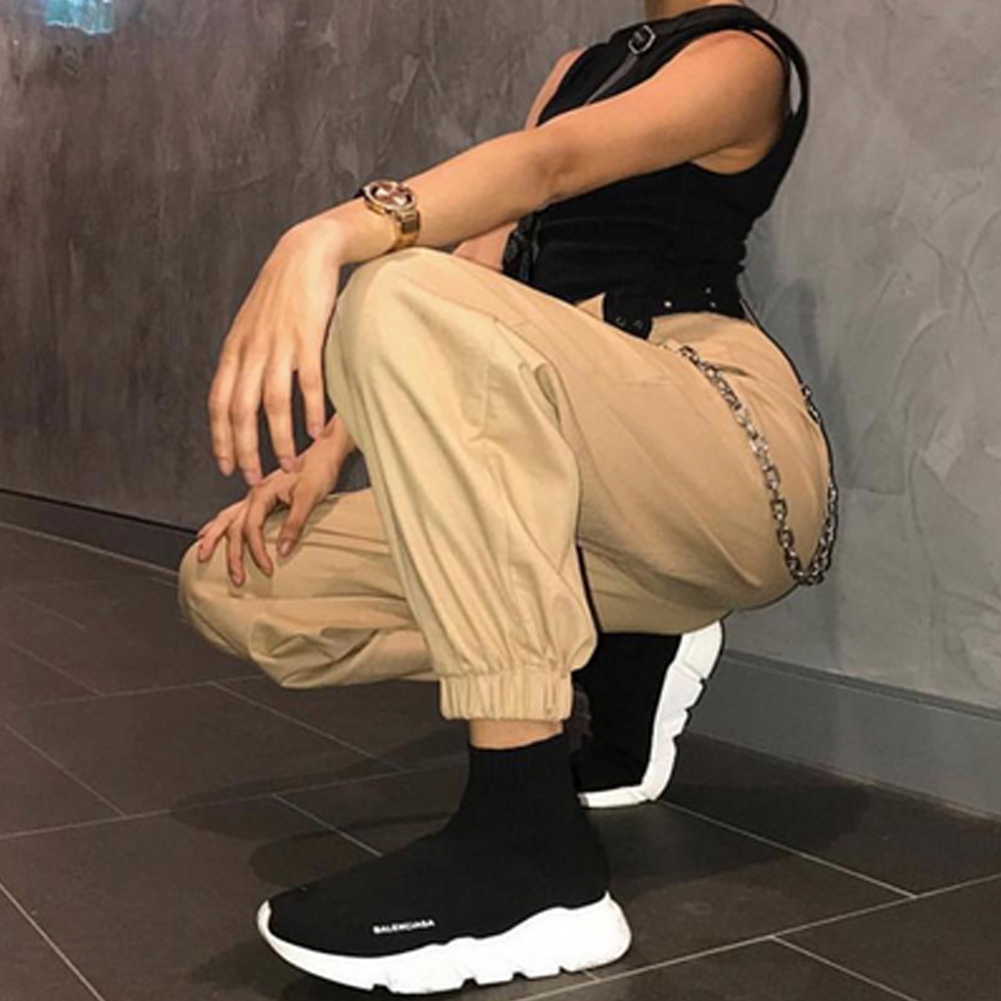 2021 High quality Fashion Women High Waist Chain Hip Pop Cargo Harem Pants Leggings Trouser Plus Size