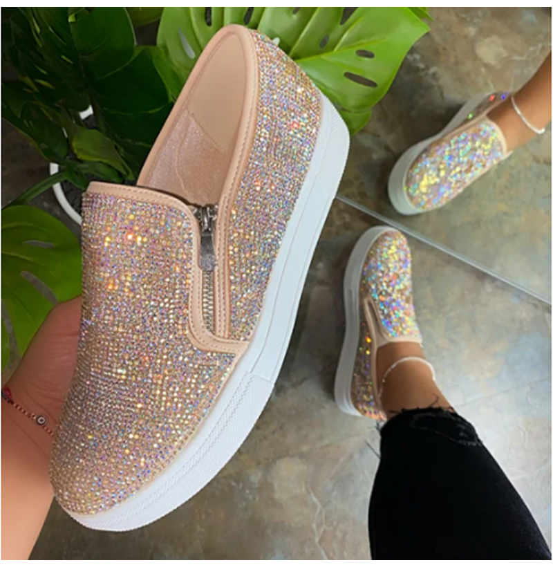 2021 High quality Women Sneakers Platform Bling Crystal Autumn Women's Casual Flats Female Zip Sport Shoes Big Size