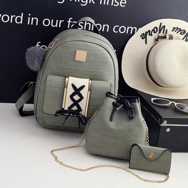 2021 High quality Women PU Leather Backpacks High Quality School Bags For Teenage Travel Bag Shoulder 3 Pieces Set Bag