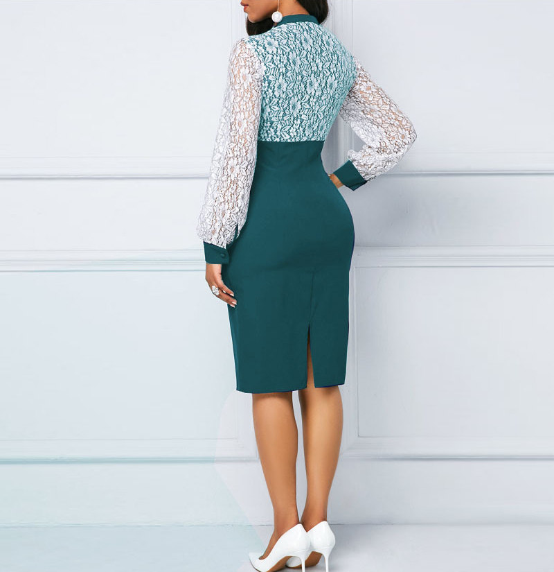 2021 High quality Women Summer Autumn Lace Casual Office Bodycon Dress Elegant Sexy Long Sleeve Party Dress Plus Size