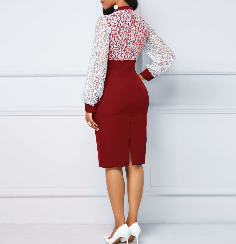 2021 High quality Women Summer Autumn Lace Casual Office Bodycon Dress Elegant Sexy Long Sleeve Party Dress Plus Size