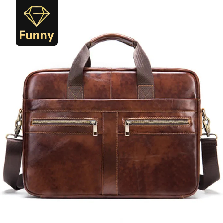 2021 High quality Mens Briefcase bag genuine leather laptop bag business tote for document officer