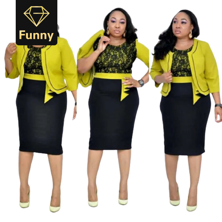 2021 High quality African Clothes Lace Patchwork Two Piece Set Women Elegant BlazerandLace Pencil Dress Office Lady
