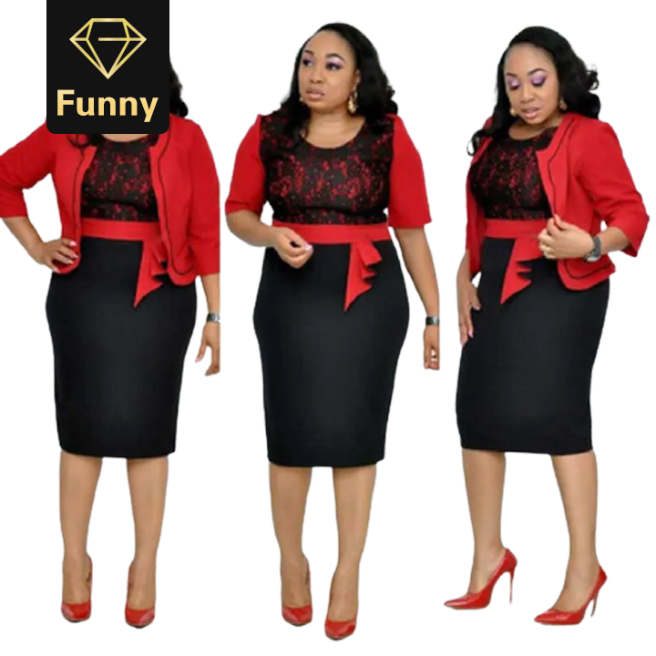 2021 High quality African Clothes Lace Patchwork Two Piece Set Women Elegant BlazerandLace Pencil Dress Office Lady