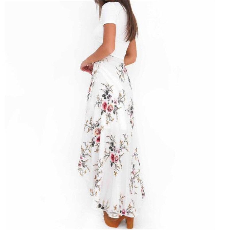 2021 High quality Women Irregular Long Skirt Summer Boho Vintage Floral Print Side Slit Wrap Maxi Skirt Waist Skirts