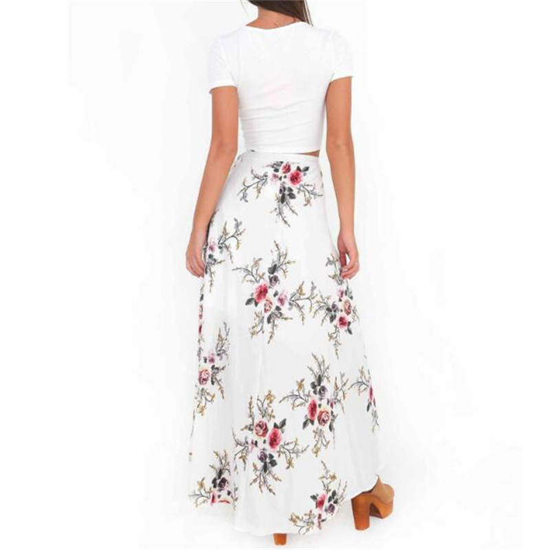 2021 High quality Women Irregular Long Skirt Summer Boho Vintage Floral Print Side Slit Wrap Maxi Skirt Waist Skirts